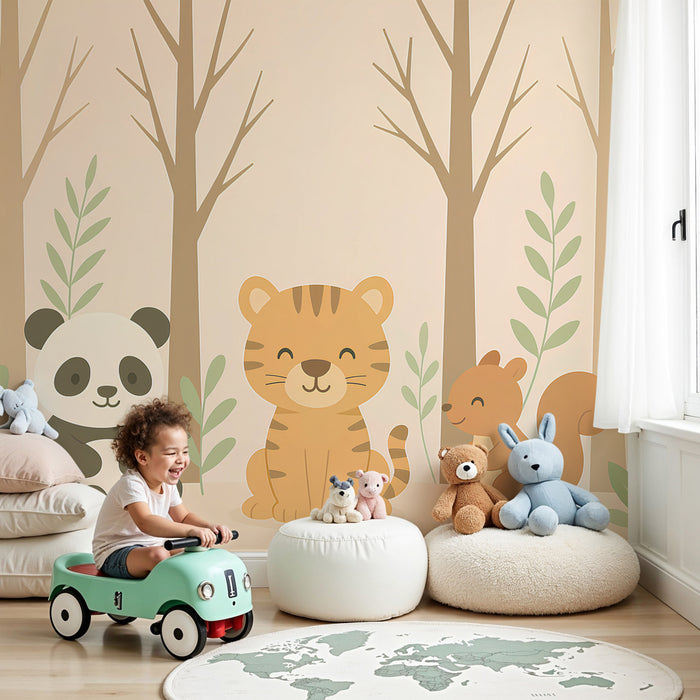 Papier peint chambre enfant | Trois animaux de la forêt mignons