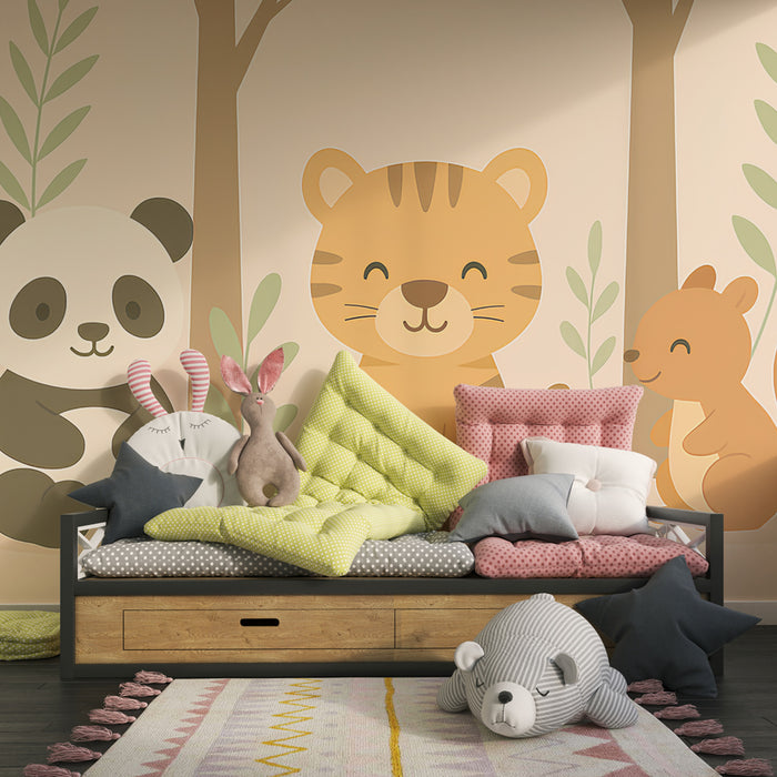 Papier peint chambre enfant | Trois animaux de la forêt mignons