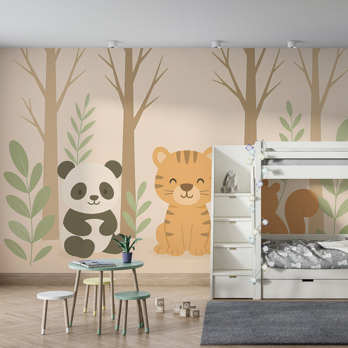 Papier peint chambre enfant | Trois animaux de la forêt mignons