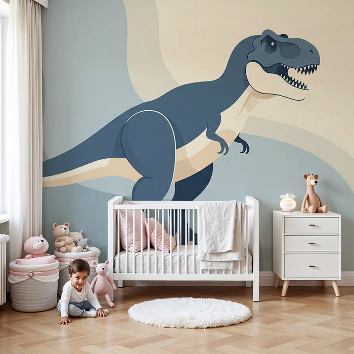 Gyerek szoba tapéta | Vidám tirannoszaurusz puha háttérrel