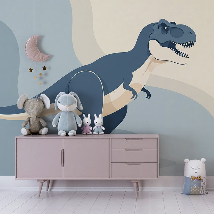 Gyerek szoba tapéta | Vidám tirannoszaurusz puha háttérrel