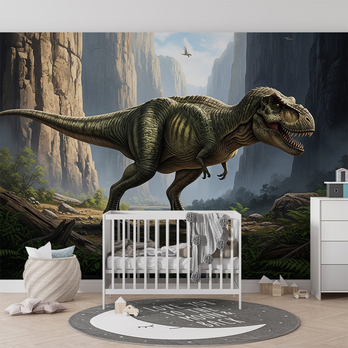 Papel pintado infantil | Tiranosaurio en un paisaje prehistórico