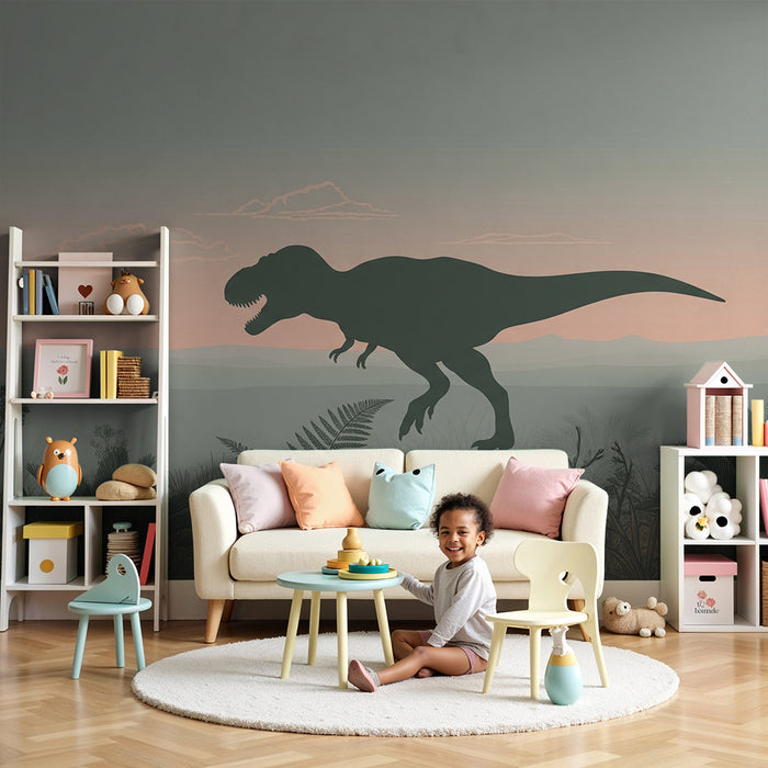Carta da parati bambini | Tirannosauro in un paesaggio preistorico rilassante
