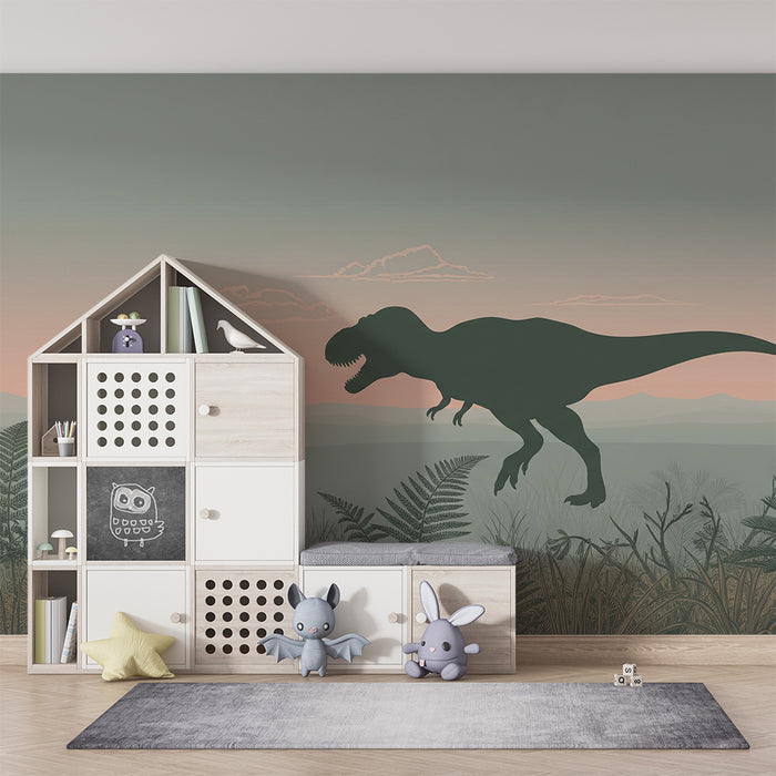 Carta da parati bambini | Tirannosauro in un paesaggio preistorico rilassante
