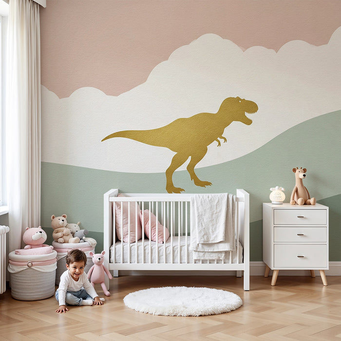 Gyermekszoba tapéta | Aranyos t-rex pasztell háttéren