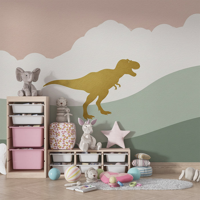 Gyermekszoba tapéta | Aranyos t-rex pasztell háttéren