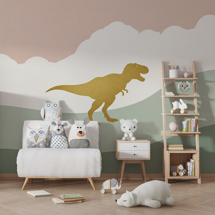 Gyermekszoba tapéta | Aranyos t-rex pasztell háttéren