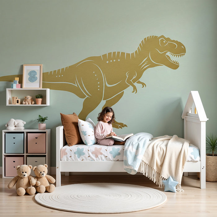 Gyermekszoba tapéta | Aranyos t-rex zöld saláta háttérrel