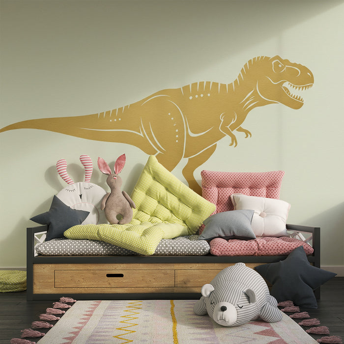 Gyermekszoba tapéta | Aranyos t-rex zöld saláta háttérrel