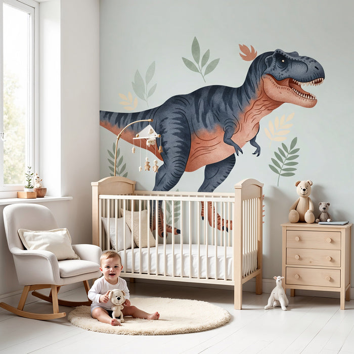 Gyermekszoba tapéta | Tiranózaurusz és trópusi lombozat