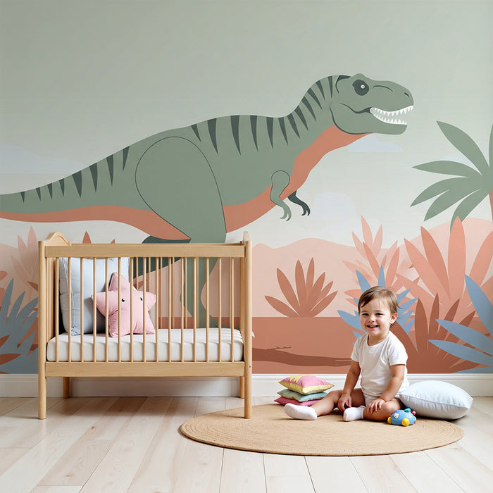Gyermekszoba tapéta | Tiranózaurusz és színes dzsungel