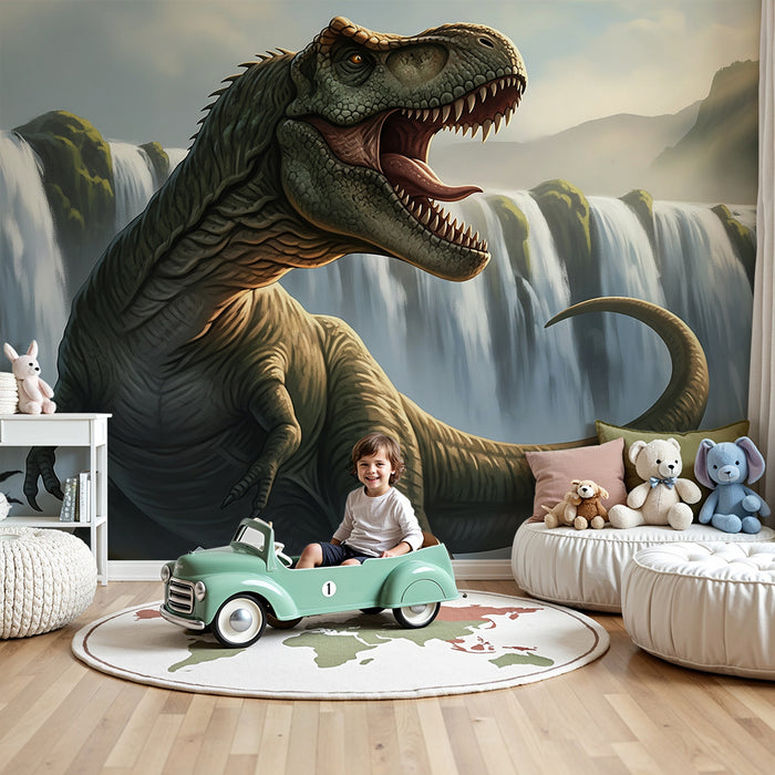 Kids' Room Wallpaper | Majestic Tyrannosaurus by a Waterfall