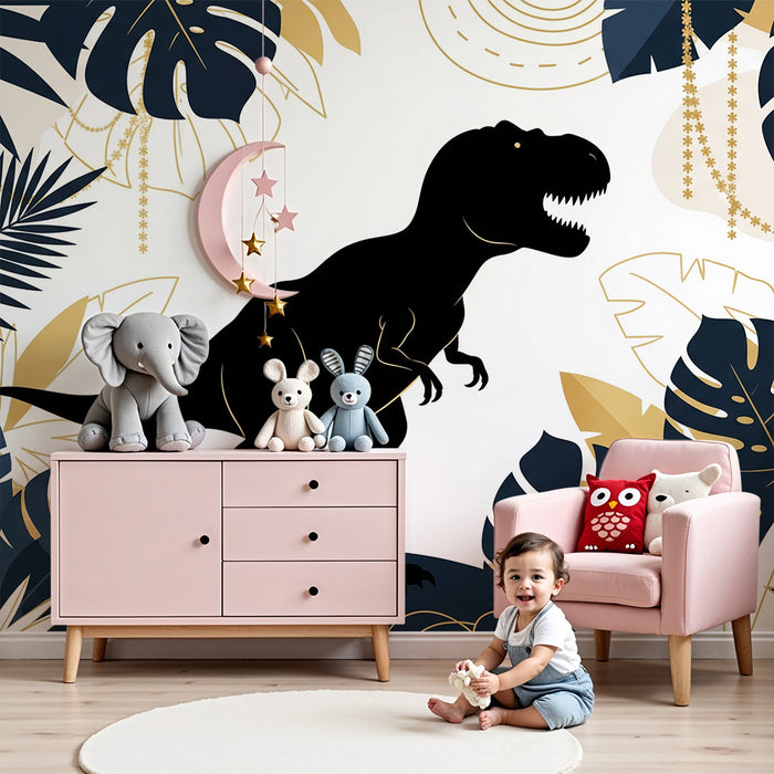 Gyermekszoba tapéta | Majestikus t-rex a trópusi dzsungel közepén