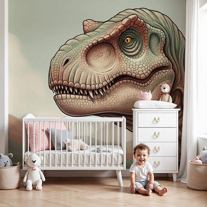 Gyermekszoba tapéta | Méltóságteljes t-rex egy őskori tájban