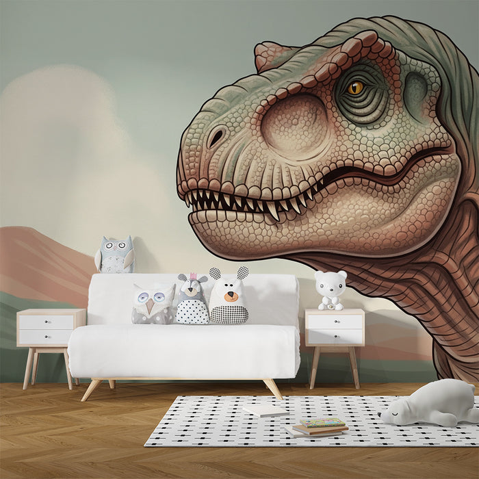 Gyermekszoba tapéta | Méltóságteljes t-rex egy őskori tájban