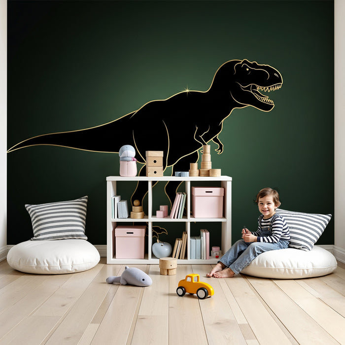 Gyermekszoba tapéta | Tiranózaurusz sziluett rejtélyes háttérrel