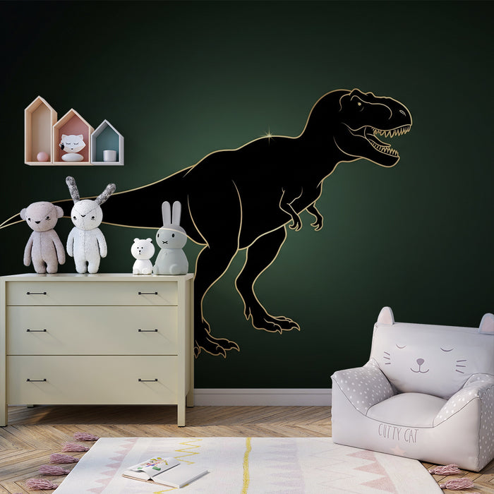 Gyermekszoba tapéta | Tiranózaurusz sziluett rejtélyes háttérrel