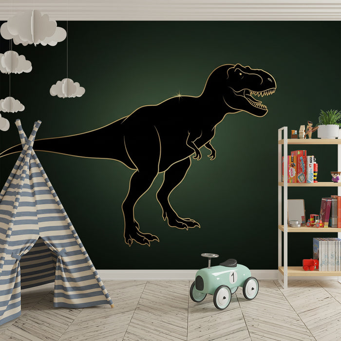 Gyermekszoba tapéta | Tiranózaurusz sziluett rejtélyes háttérrel