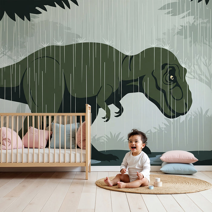 Børnetapet | Tyrannosaurus i regnvejr i en forhistorisk jungle