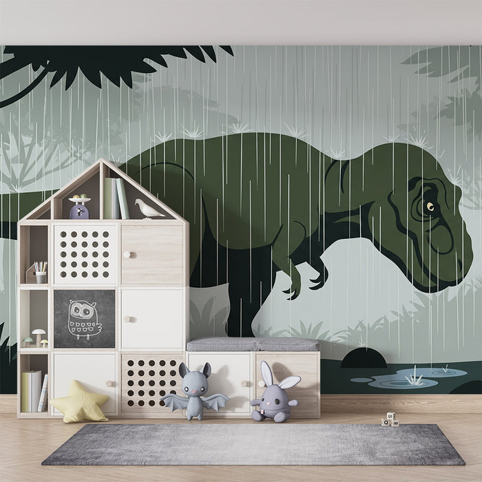 Børnetapet | Tyrannosaurus i regnvejr i en forhistorisk jungle