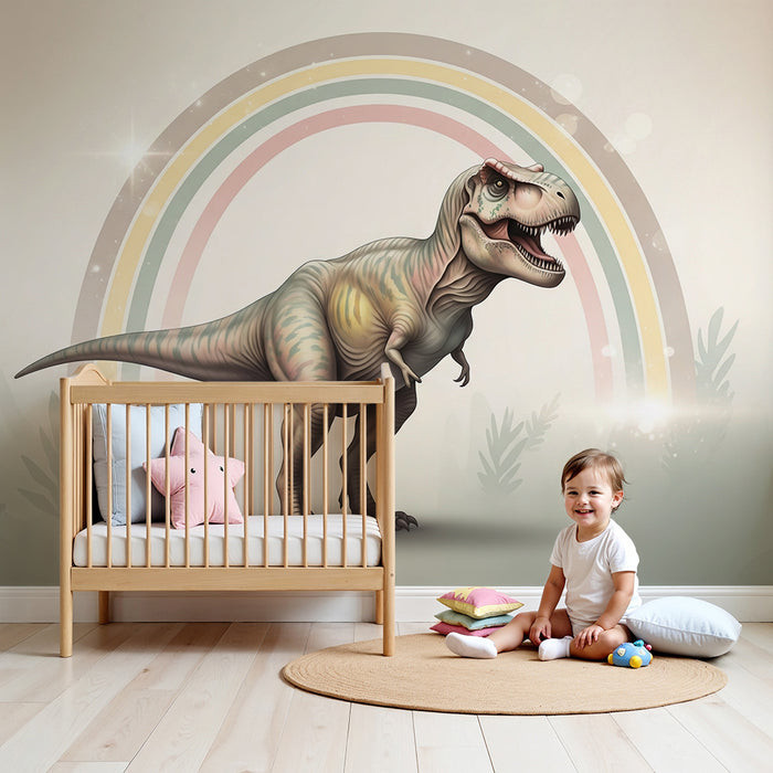 Tapet barnerom | Tyrannosaurus under en pastell regnbue