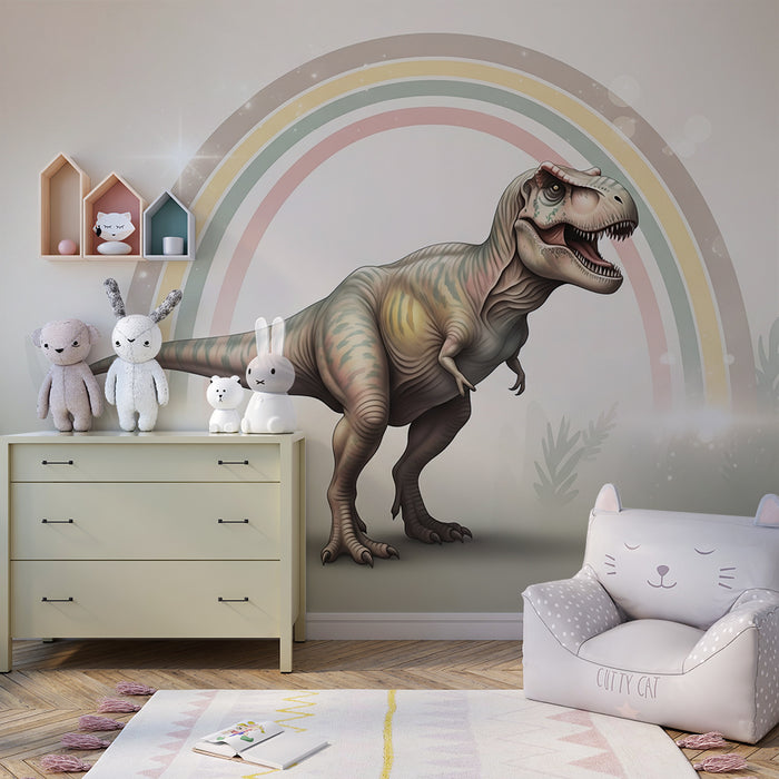 Tapet barnerom | Tyrannosaurus under en pastell regnbue