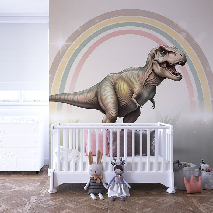 Tapet barnerom | Tyrannosaurus under en pastell regnbue