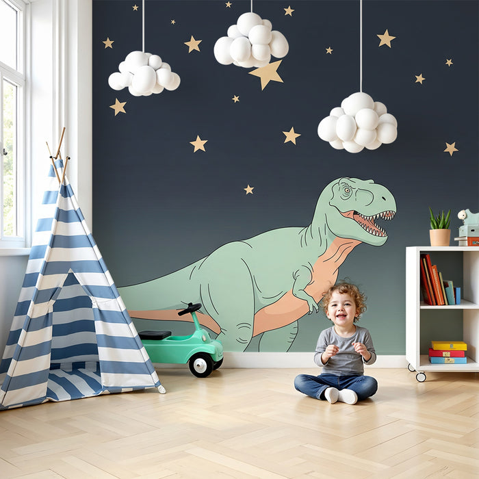 Gyermekszoba tapéta | Tiranózaurusz egy csillagos égbolt alatt