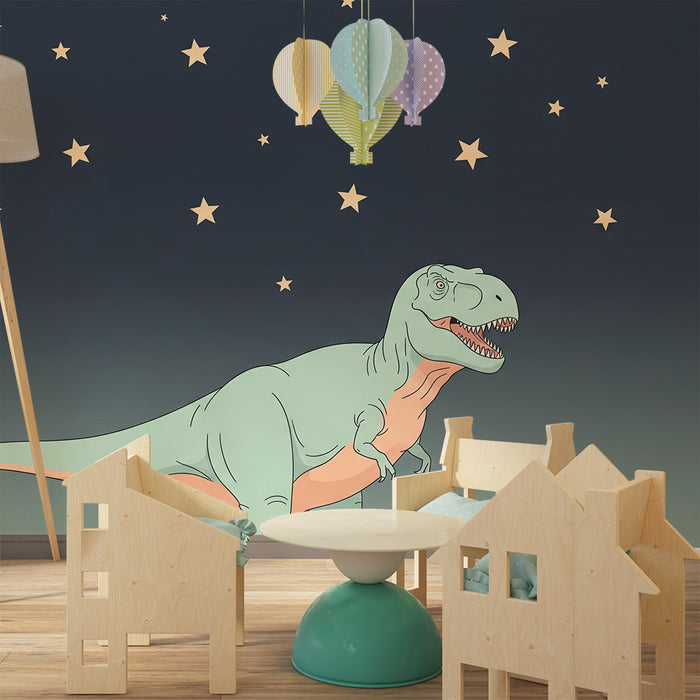 Gyermekszoba tapéta | Tiranózaurusz egy csillagos égbolt alatt