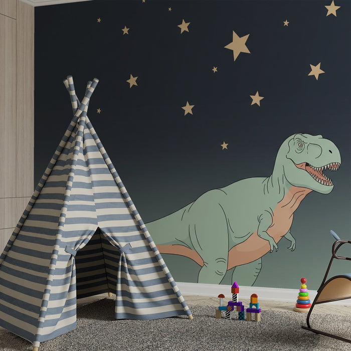 Gyermekszoba tapéta | Tiranózaurusz egy csillagos égbolt alatt