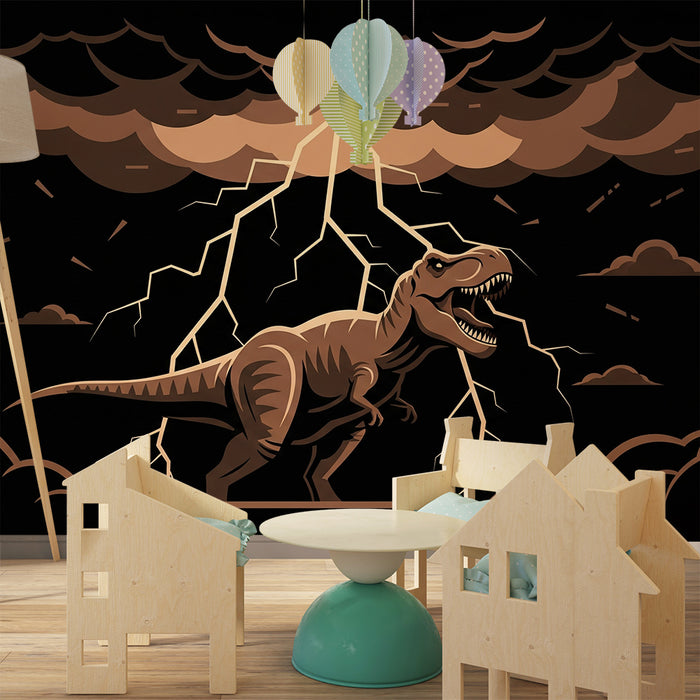 Barnrumspapper | Tyrannosaurus under åskmoln med blixtar