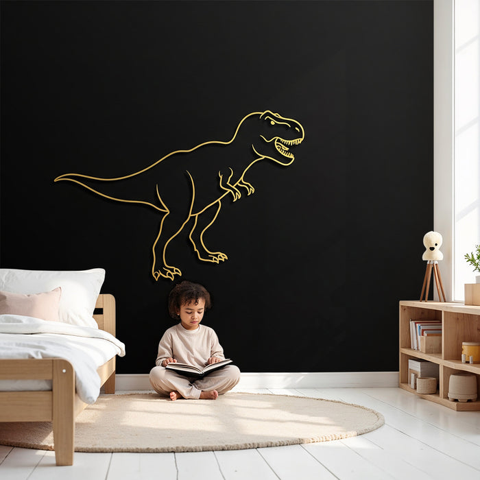 Børneværelse tapet | Stiliseret tyrannosaurus på sort baggrund