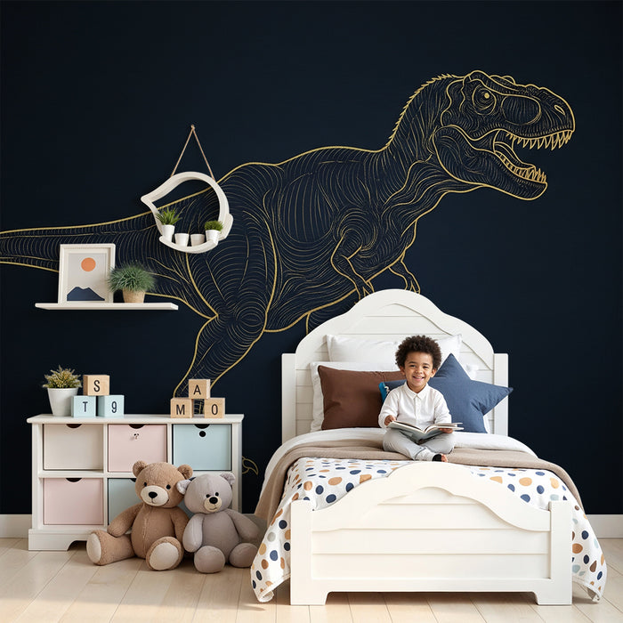 Lastenhuoneen tapetti | Tyylikäs tyrannosaurus tummalla taustalla
