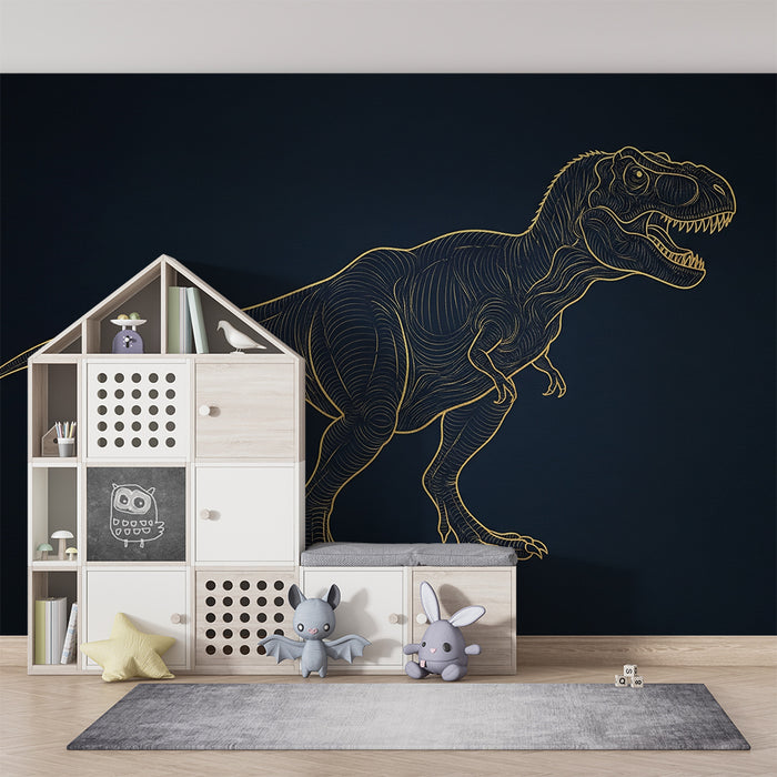 Lastenhuoneen tapetti | Tyylikäs tyrannosaurus tummalla taustalla