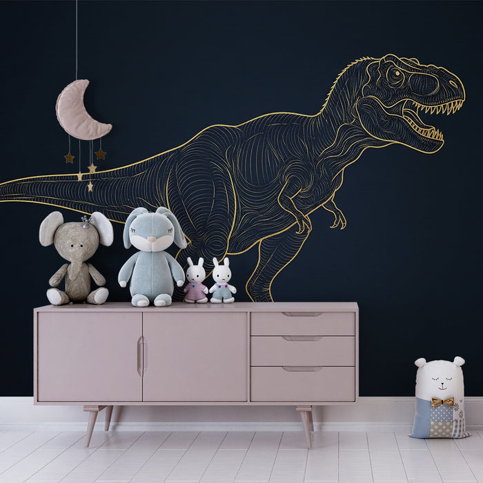 Lastenhuoneen tapetti | Tyylikäs tyrannosaurus tummalla taustalla