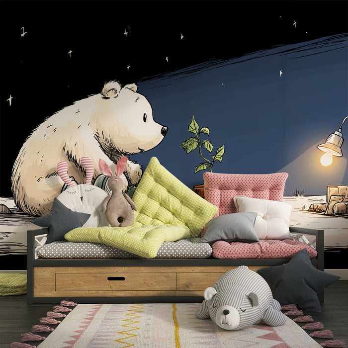 Papel de parede criança | Um urso polar e sua planta sob as estrelas