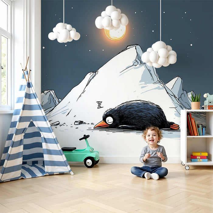 Tapet barnerom | En sovende pingvin under polarsolen