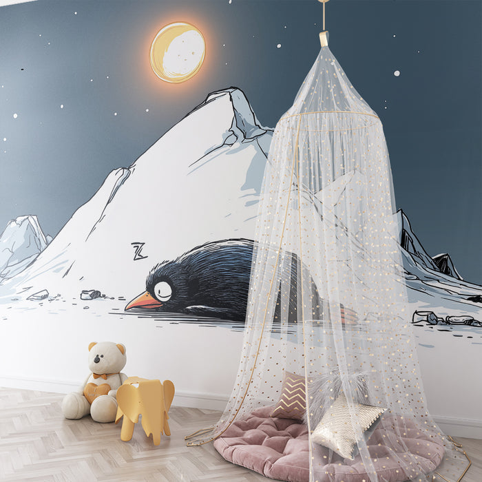 Tapet barnerom | En sovende pingvin under polarsolen