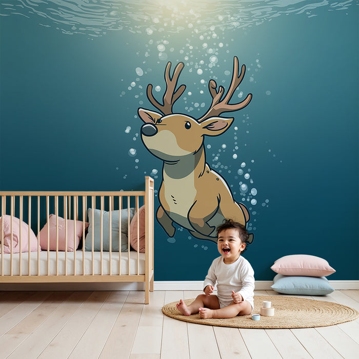 Kids' Room Wallpaper | An Underwater Reindeer Exploring the Ocean Depths