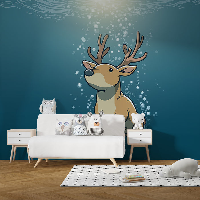 Kids' Room Wallpaper | An Underwater Reindeer Exploring the Ocean Depths