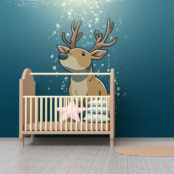 Kids' Room Wallpaper | An Underwater Reindeer Exploring the Ocean Depths