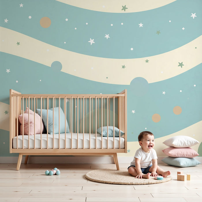 Papel pintado infantil | Universo celestial con estrellas y planetas