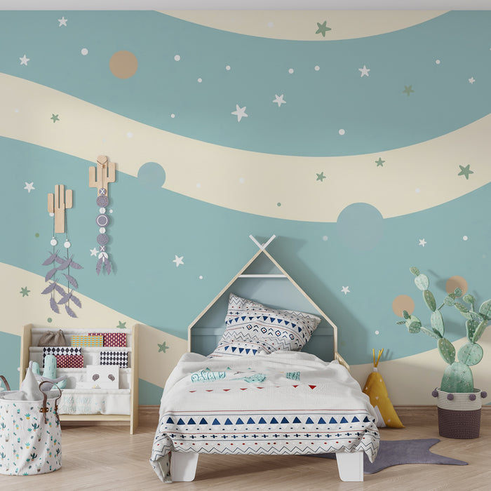 Papel pintado infantil | Universo celestial con estrellas y planetas