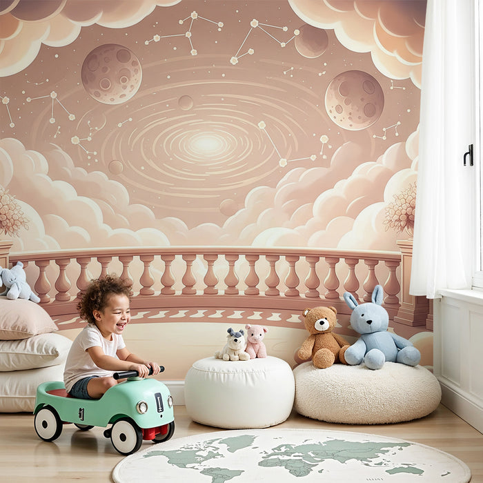Papier peint chambre enfant | Univers céleste avec nuages et étoiles