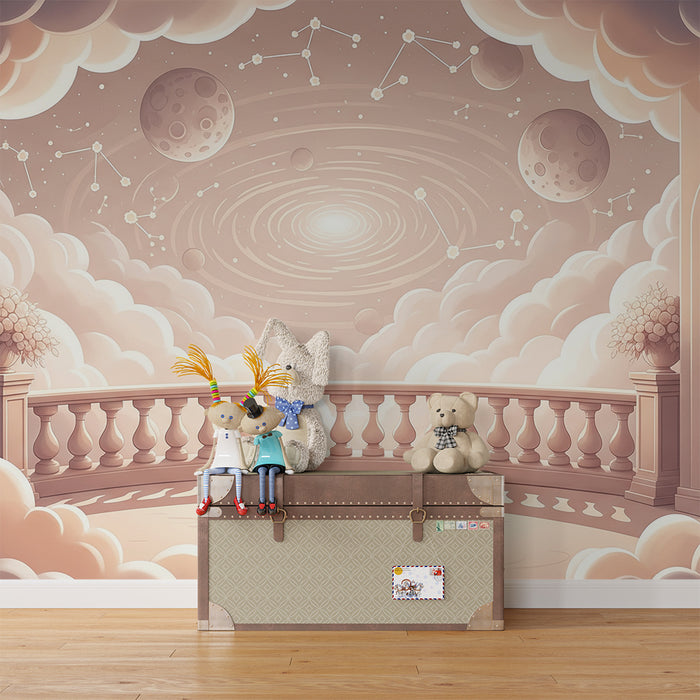 Papier peint chambre enfant | Univers céleste avec nuages et étoiles
