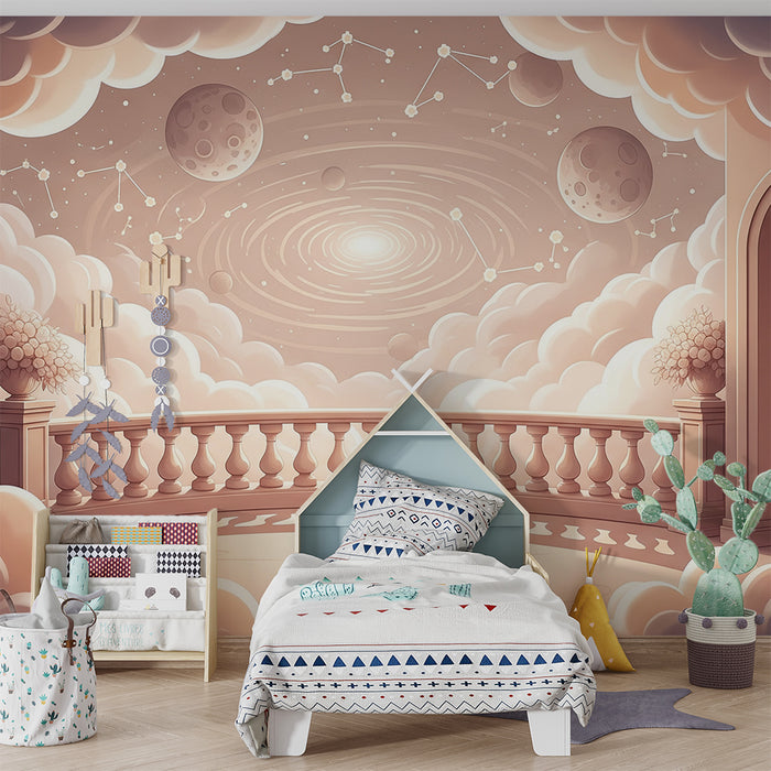 Papier peint chambre enfant | Univers céleste avec nuages et étoiles