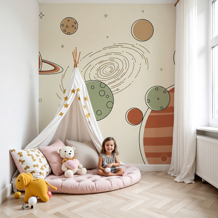 Kinderzimmer Tapete | Bunte Welt mit Planeten