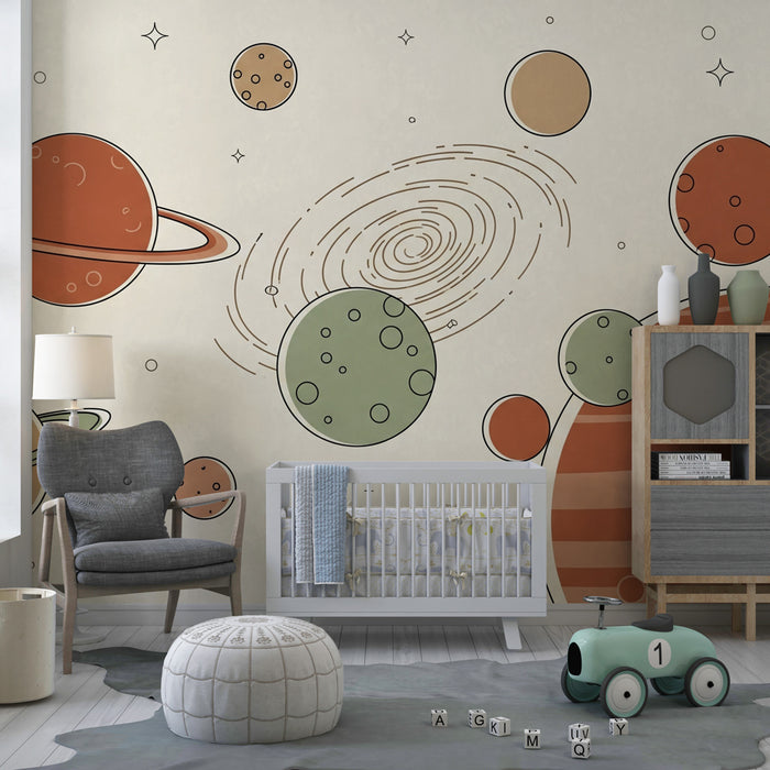 Kinderzimmer Tapete | Bunte Welt mit Planeten