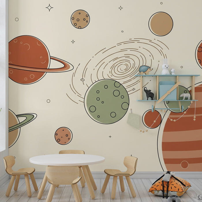 Kinderzimmer Tapete | Bunte Welt mit Planeten