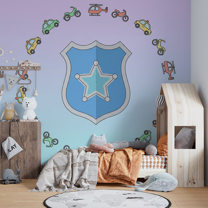 Barnrumstapet | Färgglada fordon och polisemblem